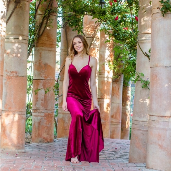 wine velvet prom dress
